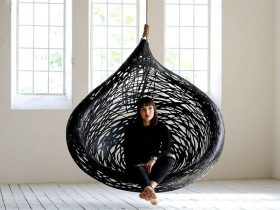 MAFFAM MANU Nest Hanging Chair Design made from Black Volcanic Basalt Fiber