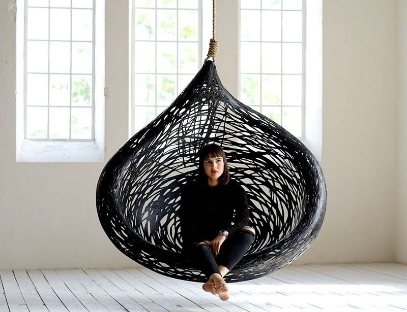 MAFFAM MANU Nest Hanging Chair Design made from Black Volcanic Basalt Fiber