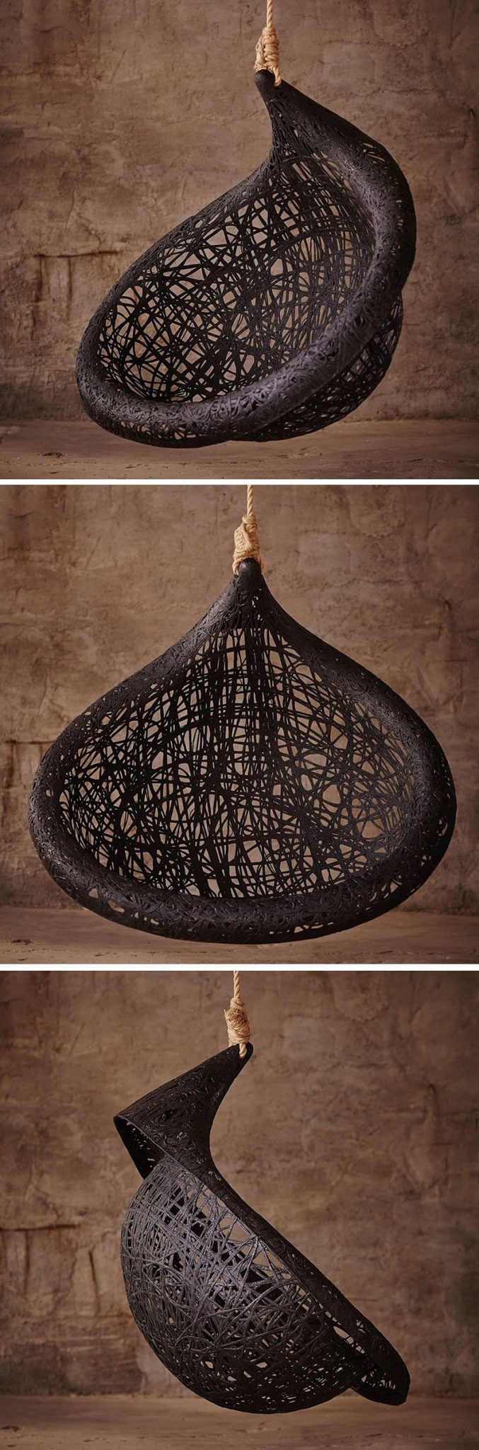 MAFFAM MANU Nest Hanging Chair Design made from Black Volcanic Basalt Fiber